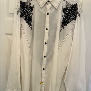 Roar Cream Shirt with Black velvet like Embroidery EUC